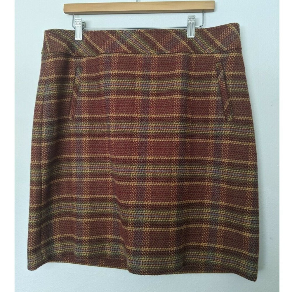 Talbots Plaid Mini Skirt Size 12 Wool Blend Pockets Preppy Academia Large
